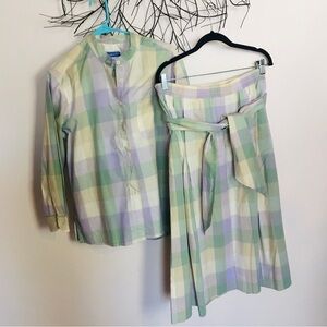 Vintage Pendleton plaid 2 piece skirt. 12-14 green purple yellow midi skirt